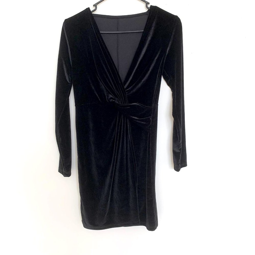 Black Velvet Bodycon Long Sleeve Mini Dress Small